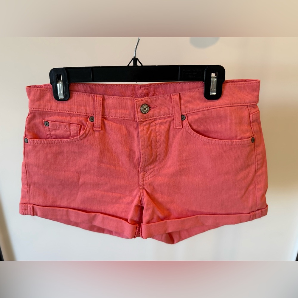 7 For All Mankind Coral Pink Cuffed Denim Shorts